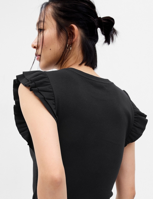 Ribbed Flutter Sleeve Top