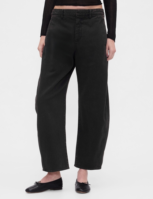 Mid Rise Twill Barrel Pants