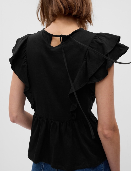Organic Cotton Vintage Lace Flutter Sleeve Peplum Top