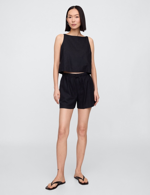 4" Mid Rise Pull-On Linen-Blend Shorts