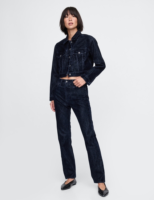Flocked Cropped Icon Denim Jacket