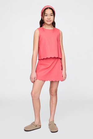 Kids Linen-Cotton Scalloped Wrap Skort