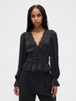 LS EYELET BTTN FRONT FEMME TOP