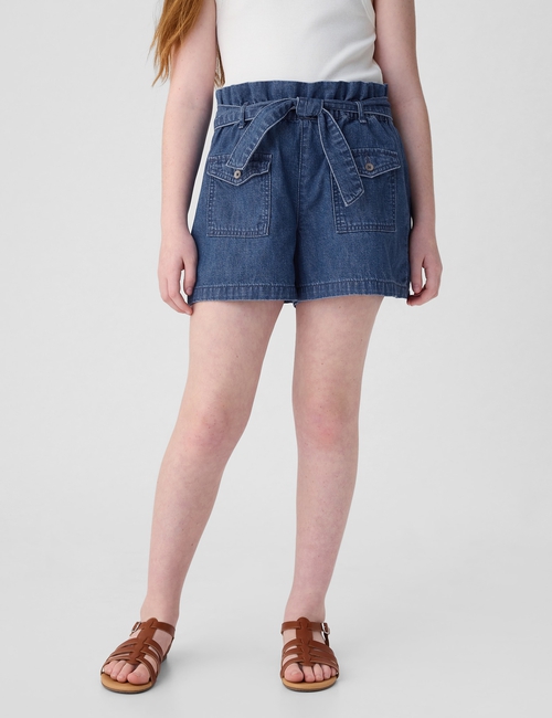 Kids High Rise Paperbag Denim Shorts