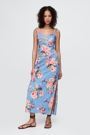 Linen-Blend Midi Skirt