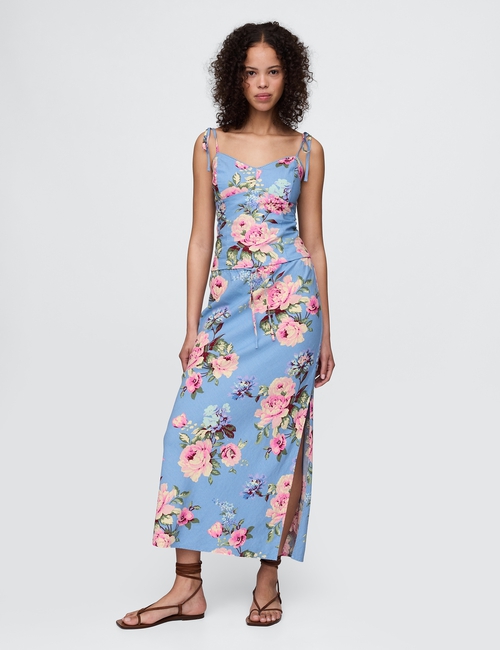 Linen-Blend Midi Skirt