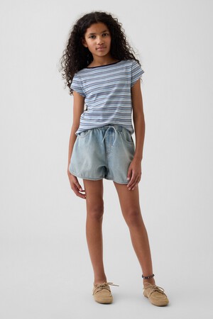 DENIM PO EASY MIDI DOLPHIN SHORT - LIGHT WASH