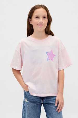 Kids Oversized Flippy Sequin Graphic T-Shirt