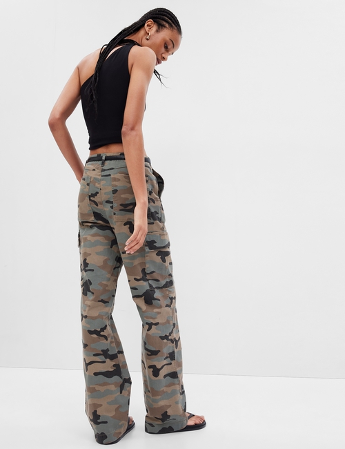 Mid Rise Loose Khaki Cargo Pants