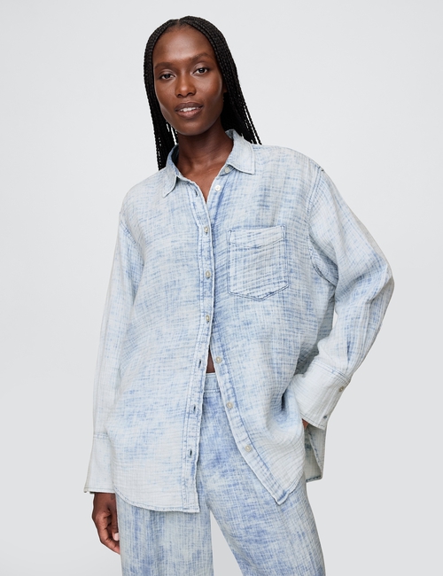 Crinkle Gauze Denim Oversized Shirt