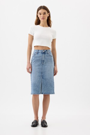 Denim Midi Pencil Skirt