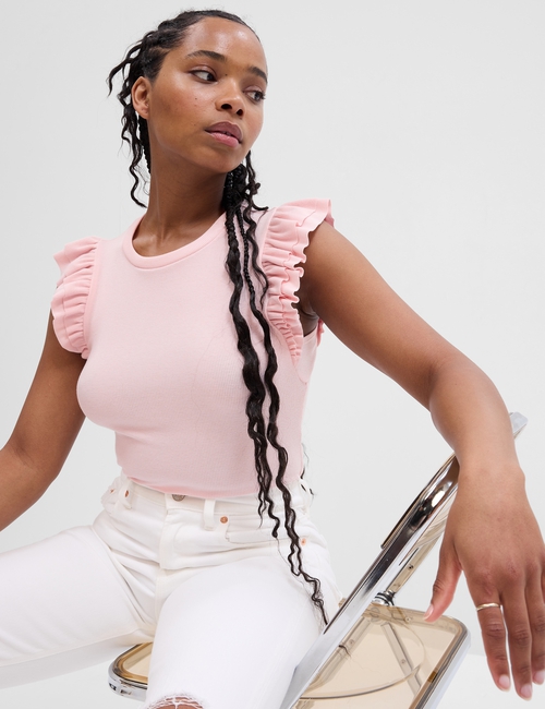 Ribbed Flutter Sleeve Top