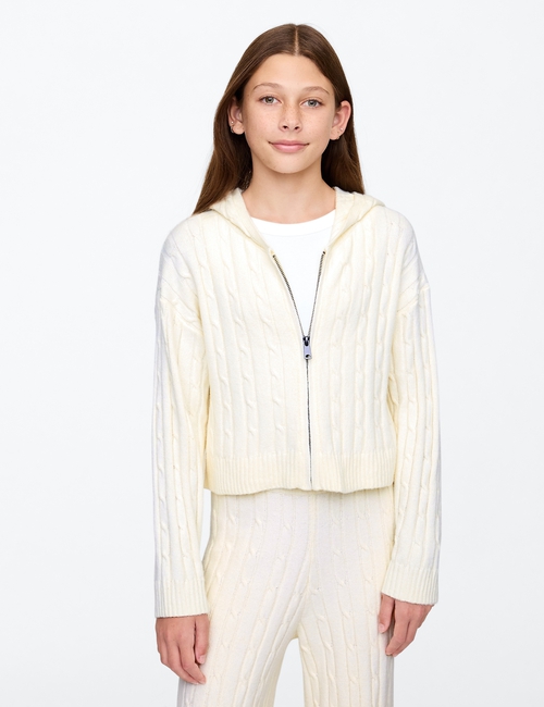 Kids CashSoft Cable-Knit Sweater Hoodie