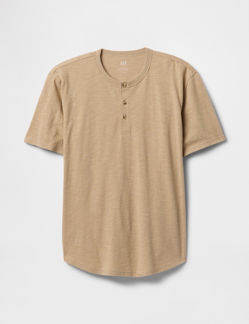 Lived-In Relaxed Curved Hem Henley T-Shirt