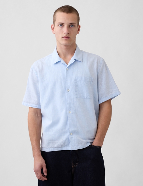 Linen-Cotton Relaxed Straight-Hem Shirt