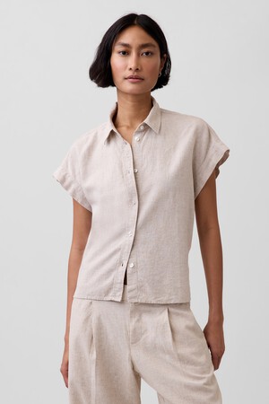 Linen-Blend Oversized Shirt