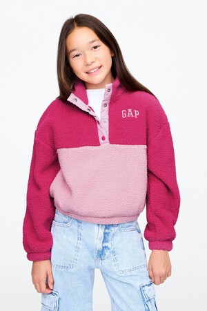 Kids Recycled Relaxed Sherpa Quarter-Snap Sweatshirt