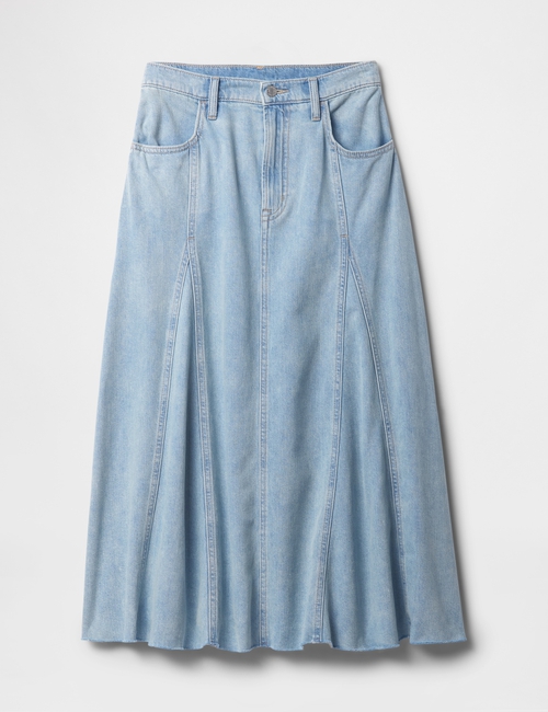 Denim Ruffle Maxi Skirt