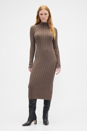 CashSoft Ribbed Mockneck Midi Dress
