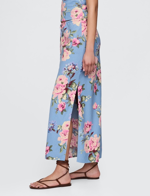Linen-Blend Midi Skirt
