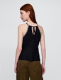 Linen-Blend Embroidered Halter Top
