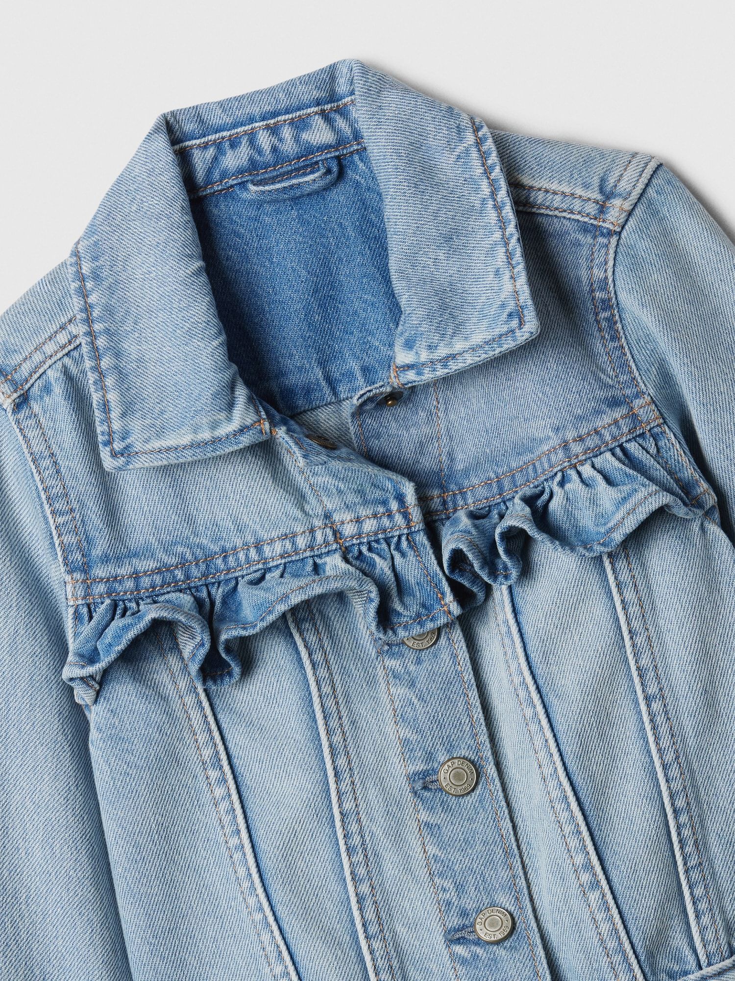 Denim jacket ruffle clearance