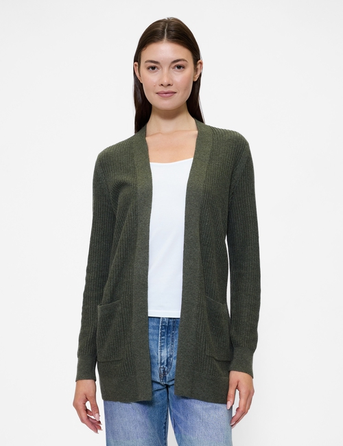 Relaxed Shaker-Stitch Open-Front Cardigan