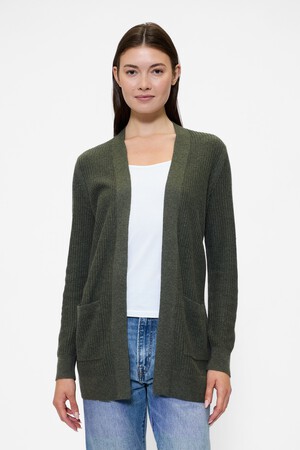 Relaxed Shaker-Stitch Open-Front Cardigan
