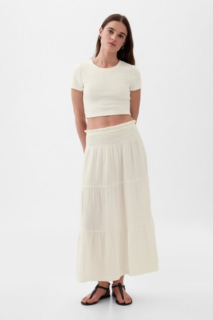 Crinkle Gauze Tiered Maxi Skirt