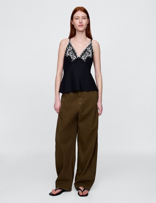 Linen-Blend Embroidered Halter Top