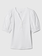 Ribbed Henley Puff Sleeve Top