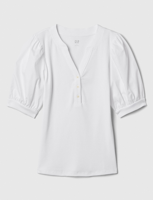 Ribbed Henley Puff Sleeve Top