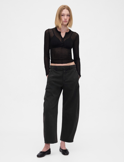 Mid Rise Twill Barrel Pants