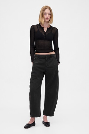 Mid Rise Twill Barrel Pants