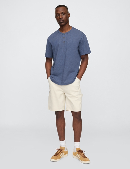 Lived-In Relaxed Curved Hem Henley T-Shirt