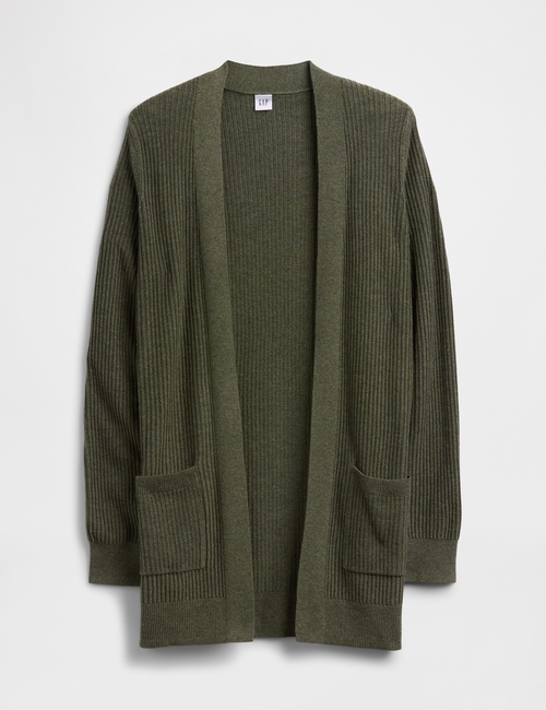 Relaxed Shaker-Stitch Open-Front Cardigan