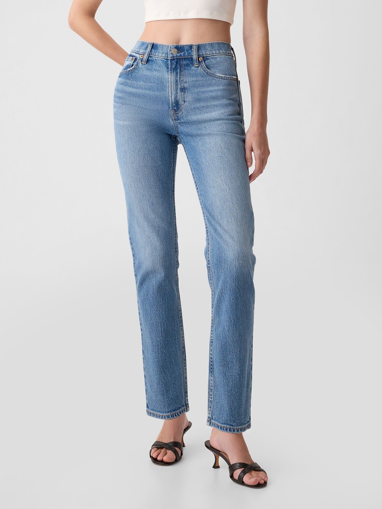 Super high waisted straight leg jeans on sale