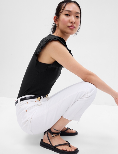 Ribbed Flutter Sleeve Top