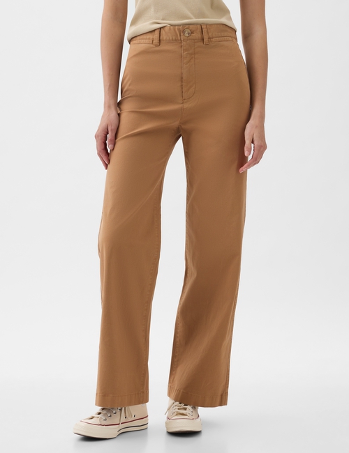 High Stride Wide-Leg Ankle Khakis