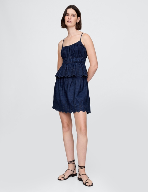 Smocked Eyelet Denim Cami