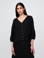 Cotton Gauze Embroidered V-Neck Top