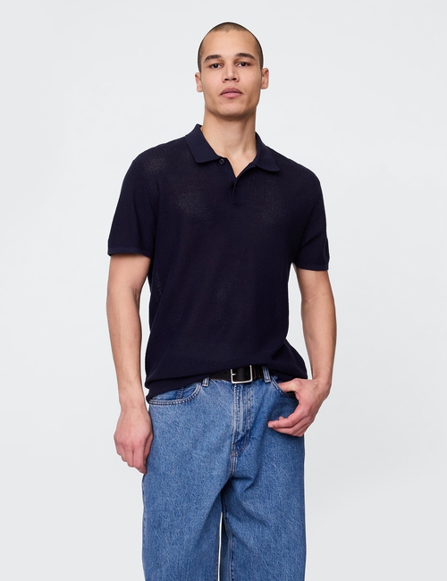 Textured Crochet Polo Shirt