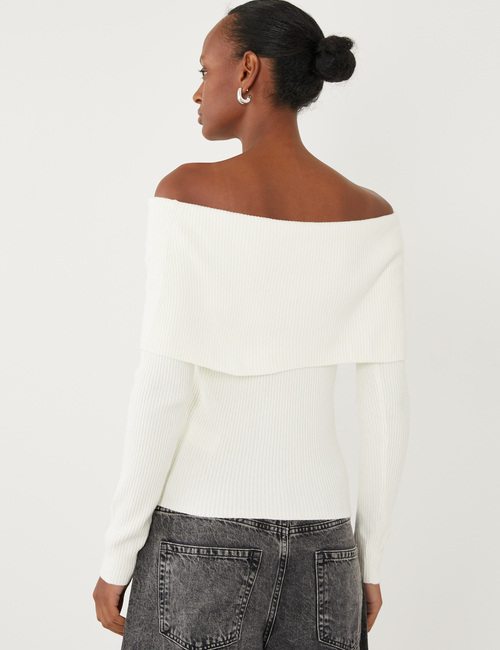CashSoft Ribbed Off-Shoulder Sweater Top
