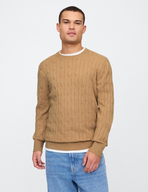 CashSoft Cable-Knit Crewneck Sweater