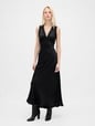SL VNECK LACE TRIM MAXI DRESS