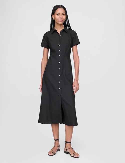 Linen-Blend Maxi Shirtdress
