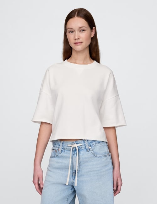French Terry Cropped Rolled Hem Sweatshirt