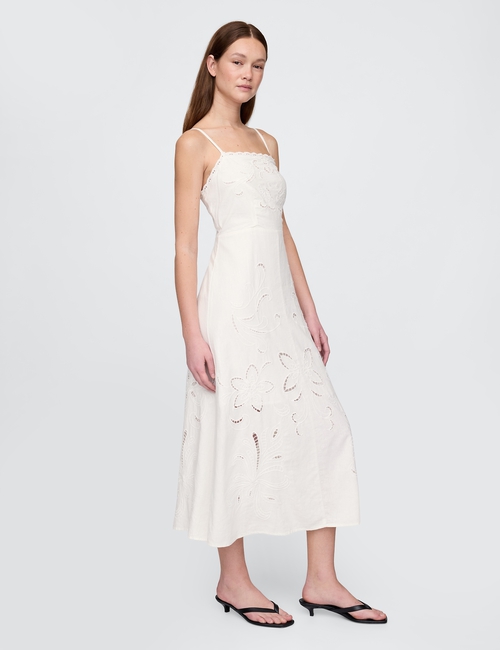 Linen-Blend Embroidered Maxi Dress