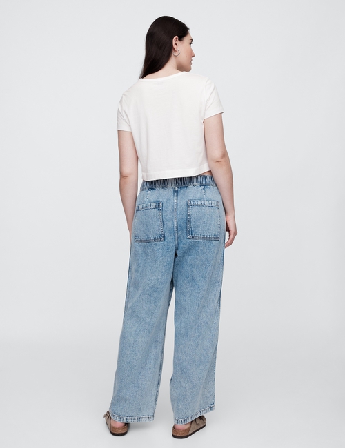High Rise Pull-On Stripe Wide-Leg Jeans