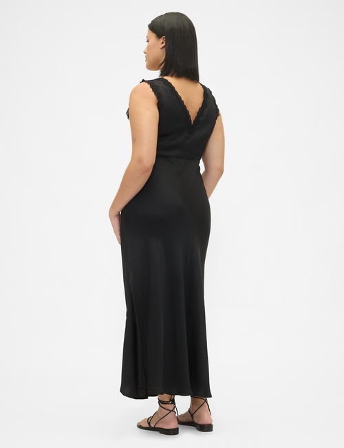 SL VNECK LACE TRIM MAXI DRESS